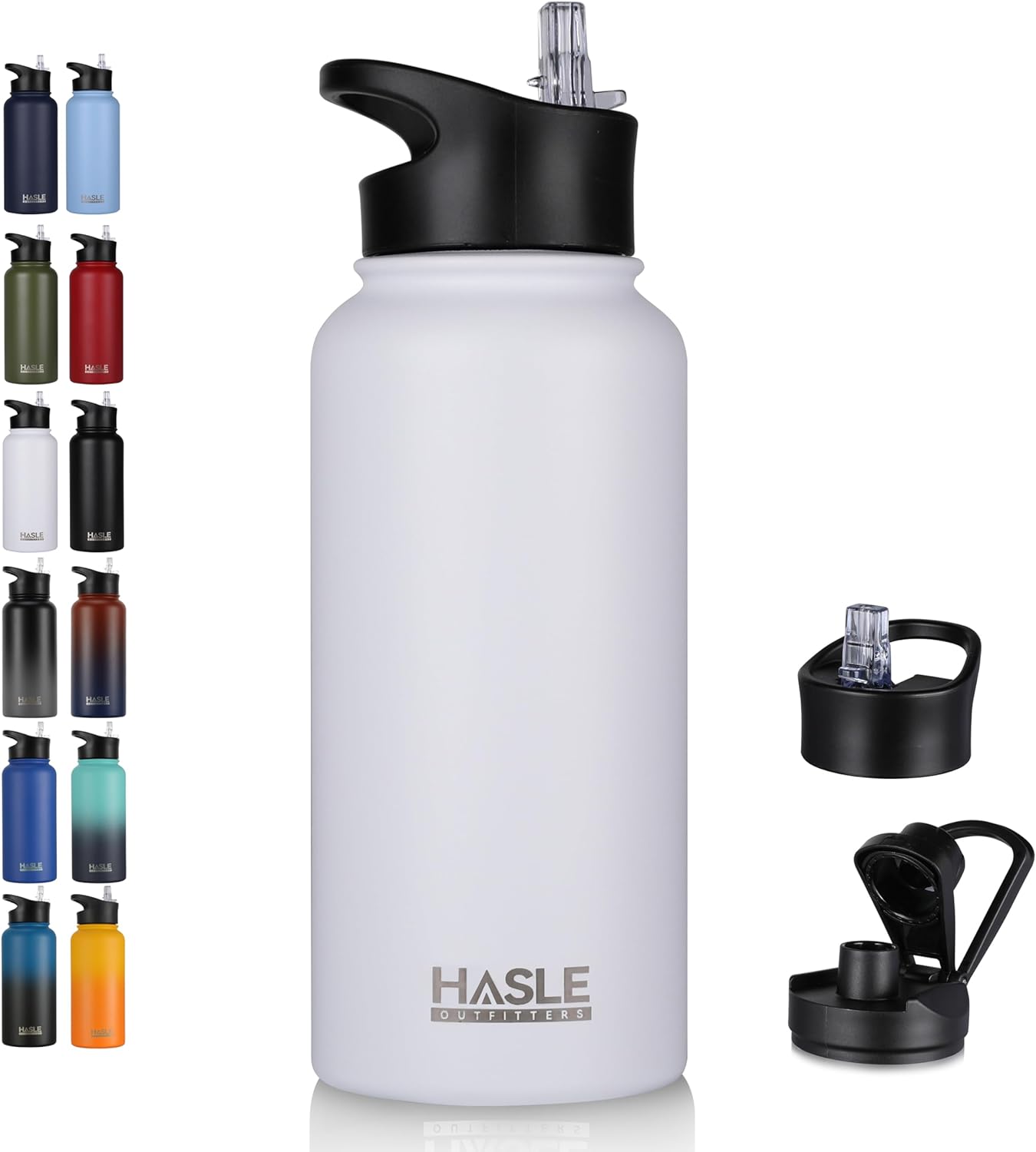 HASLE OUTFITTERS 32 oz Insulated Water Bottle Stainless Steel Double Walled Vacuum Sports Water Bottle with 2 Lids (Straw and Spout Lid) for Gym Camping Hiking(White,1)-0