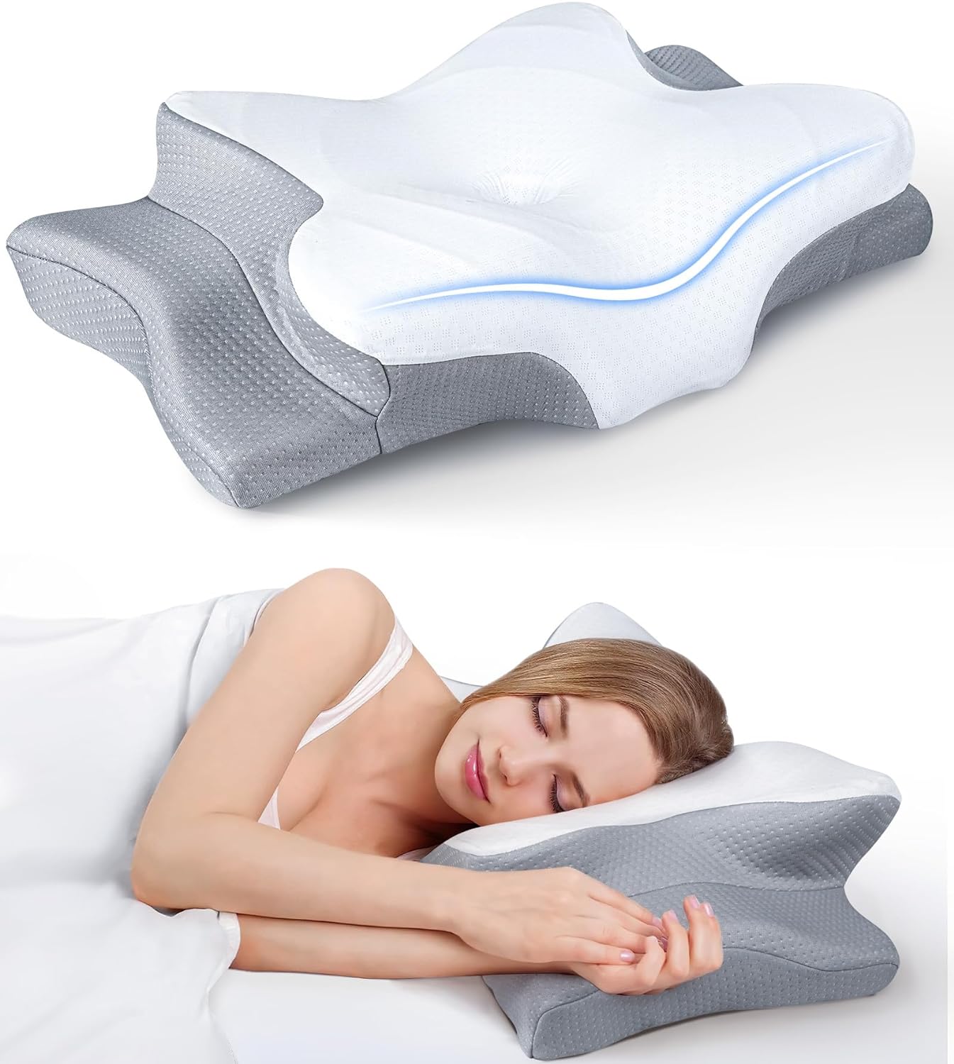 Ultra Pain Relief Cooling Pillow for Neck Support, Adjustable Cervical Pillow Cozy Sleeping, Odorless Ergonomic Contour Memory Foam Pillows, Orthopedic Bed Pillow for Side Back Stomach Sleeper-0