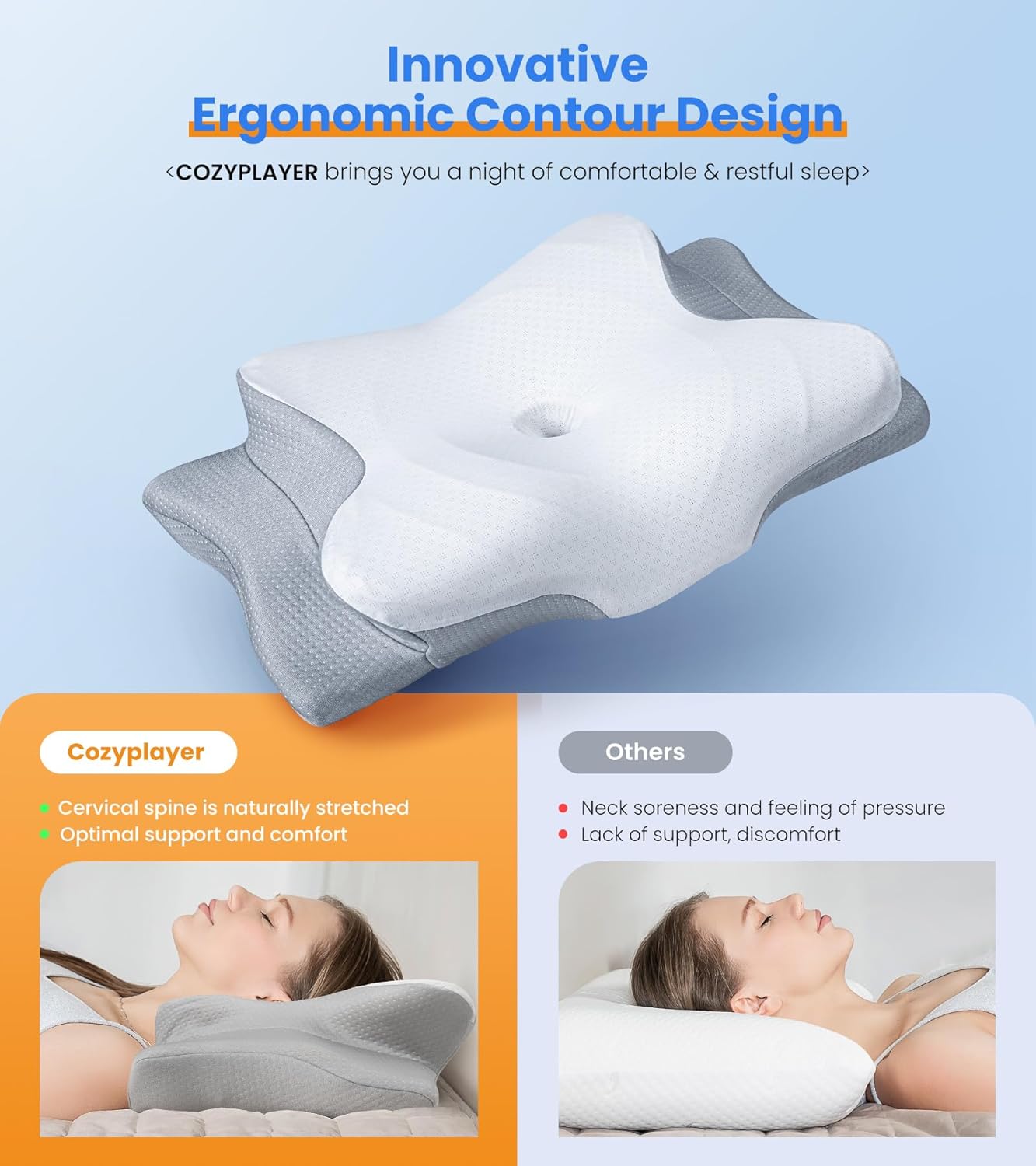 Ultra Pain Relief Cooling Pillow for Neck Support, Adjustable Cervical Pillow Cozy Sleeping, Odorless Ergonomic Contour Memory Foam Pillows, Orthopedic Bed Pillow for Side Back Stomach Sleeper-1