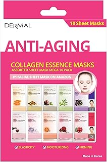 DERMAL Anti-Aging Collagen Essence Masks Assorted Sheet Mask Mega 10 Pack - The Ultimate Supreme Collection for Every Skin Condition Day to Day Skin Concerns. Nature-made Freshly Korean Face Mask