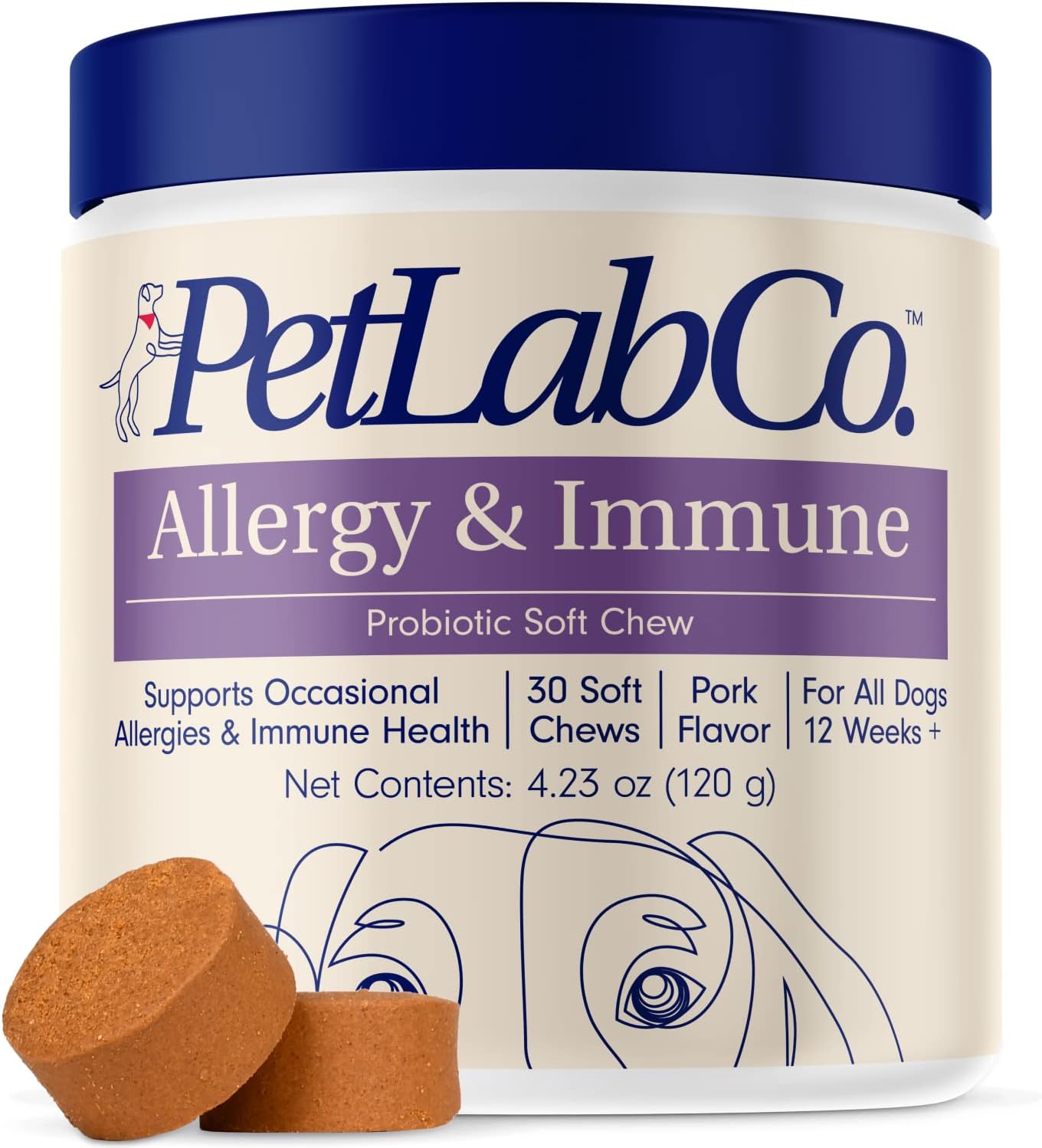 PetLab Co. Allergy & Immune Probiotics for Dogs, Support Seasonal Allergies, Gut & Digestive Health - Pork Flavor - 30 Soft Chews-0