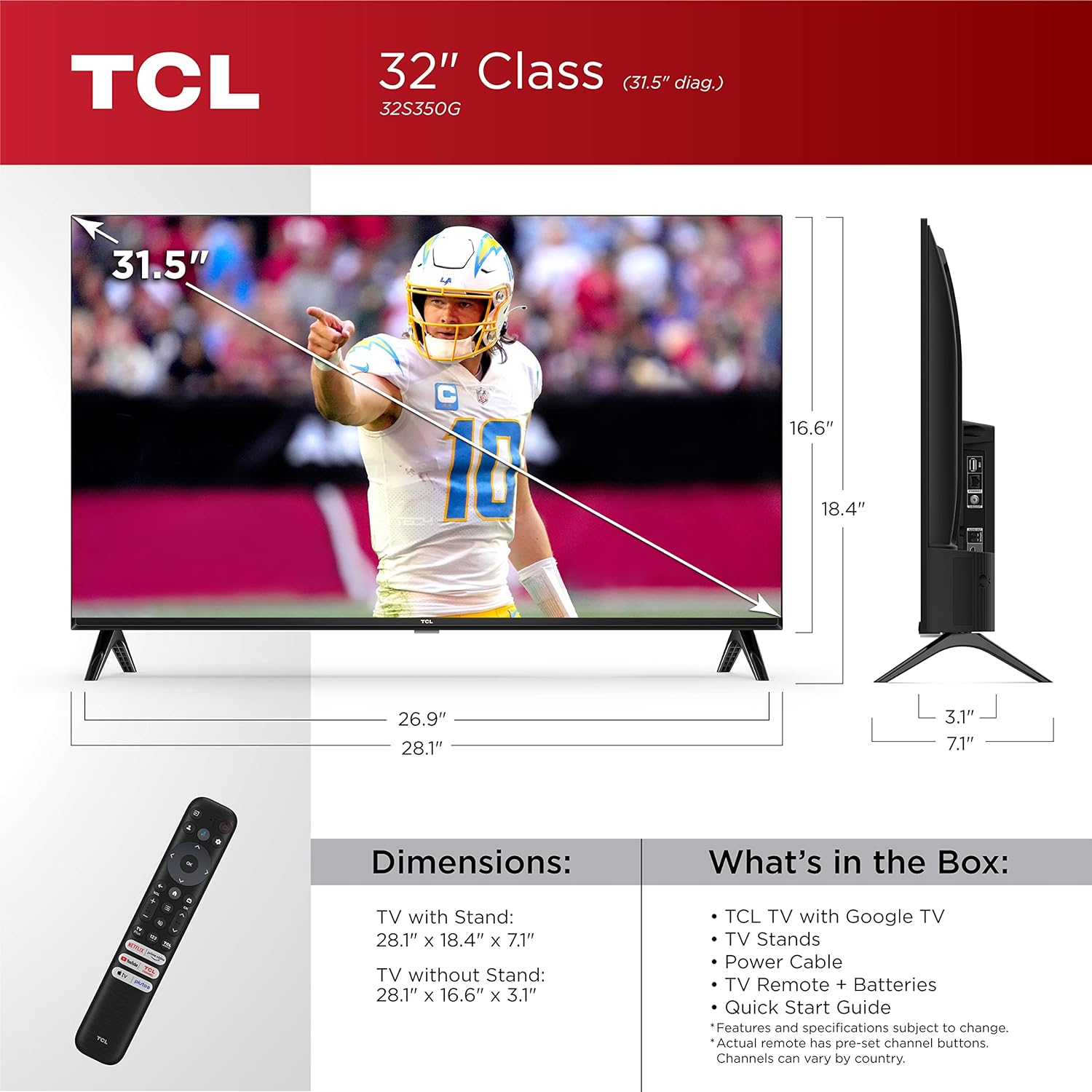 TCL 32-Inch Class S3 1080p LED Smart TV with Google TV (32S350G, 2023 Model), Google Assistant Built-in with Voice Remote, Compatible with Alexa, Streaming FHD Television,Black-1