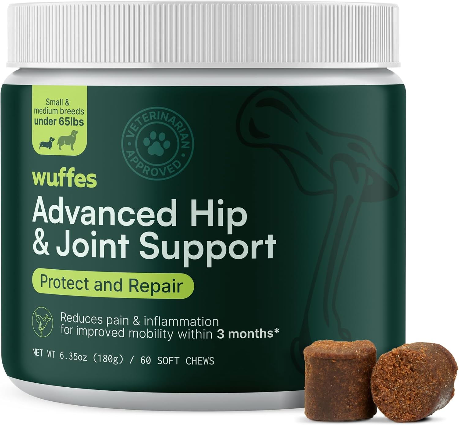 Wuffes Chewable Dog Hip and Joint Supplement for Small & Medium Breeds - Glucosamine & Chondroitin Chews - Dog Joint Supplements & Vitamins - Extended Joint Care - 60 Ct-0