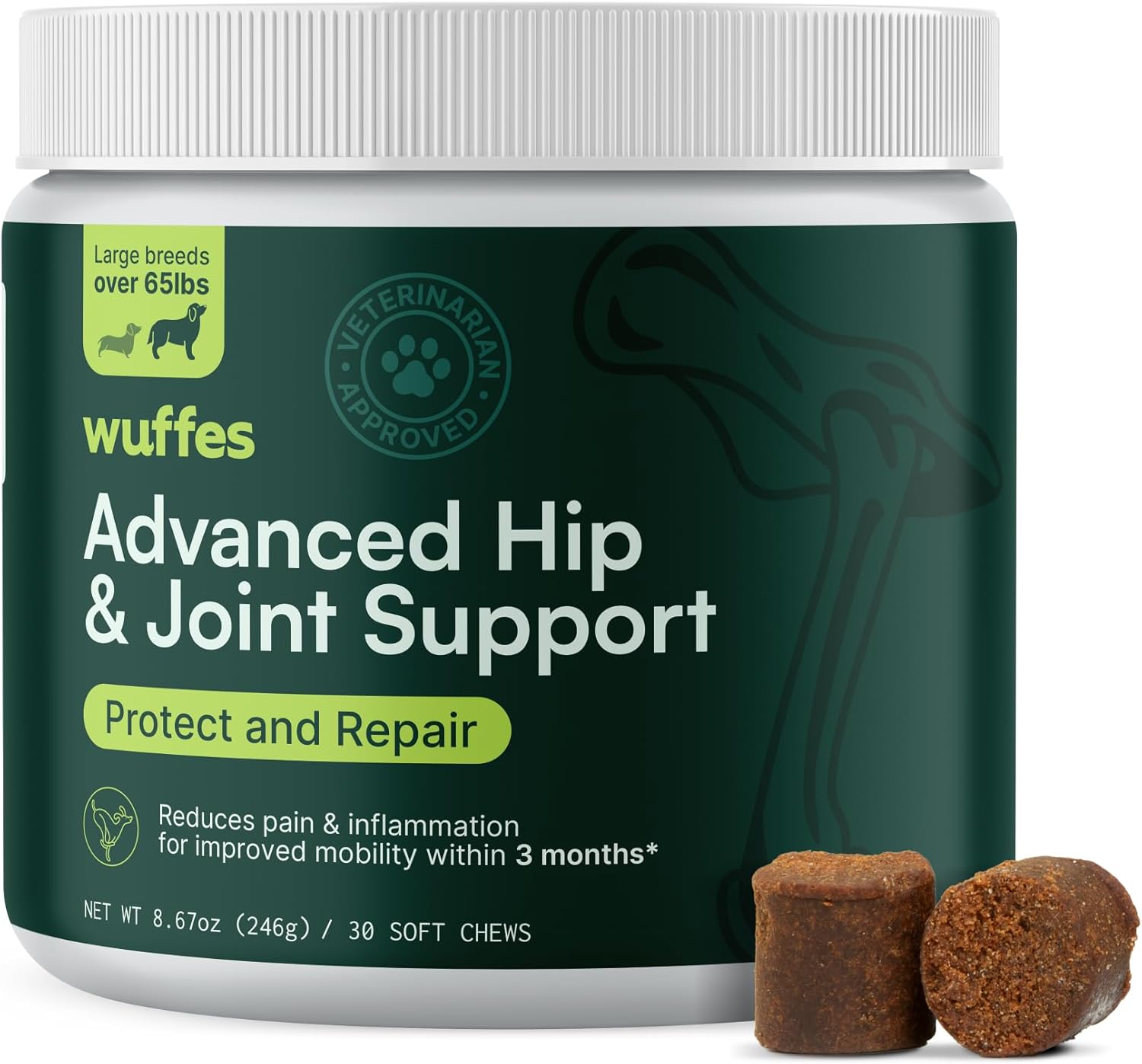 Wuffes Chewable Dog Hip and Joint Supplement for Large Breeds - Glucosamine & Chondroitin Chews - Dog Joint Supplements & Vitamins - Extended Joint Care - 30 Count-0