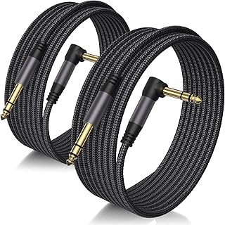 2 Pack Premium TRS Cable 10FT, 1/4 Inch TRS Cable- Noise Free and Long-Lasting AMP Cord for Electric Guitar, Stereo Balanced Interconnect Line for Mixer, Studio Monitor, Right Angle