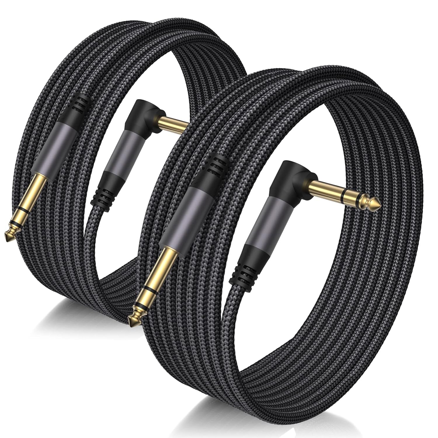 2 Pack Premium TRS Cable 10FT, 1/4 Inch TRS Cable- Noise Free and Long-Lasting AMP Cord for Electric Guitar, Stereo Balanced Interconnect Line for Mixer, Studio Monitor, Right Angle-0