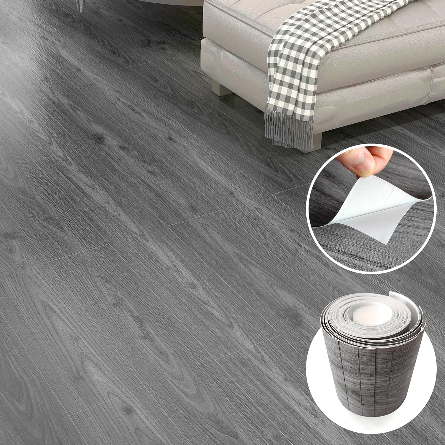 Grey Wood Peel and Stick Floor Tile, 36 Pack 54 Sq.Ft,（NO Sticky Residue Left）Vinyl Flooring Tiles Wood Plank, Self-Adhesive DIY Flooring for Bathroom,Bedroom, Living Room, （36" x 6"，Nature Grey）-0