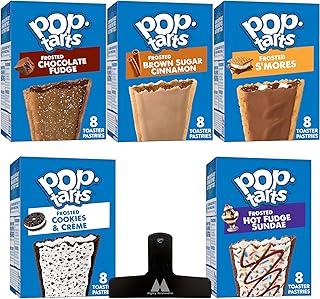 Pop Tarts Frosted Toaster Pastries Variety Pack - 5 Pack - 13.5 Oz - 8 Pastries Per Box (40 Total) - Chocolate Fudge, S'Mores, Cookies & Creme, Brown Sugar Cinnamon and Hot Fudge Sundae - In Mighty Merchandise Box