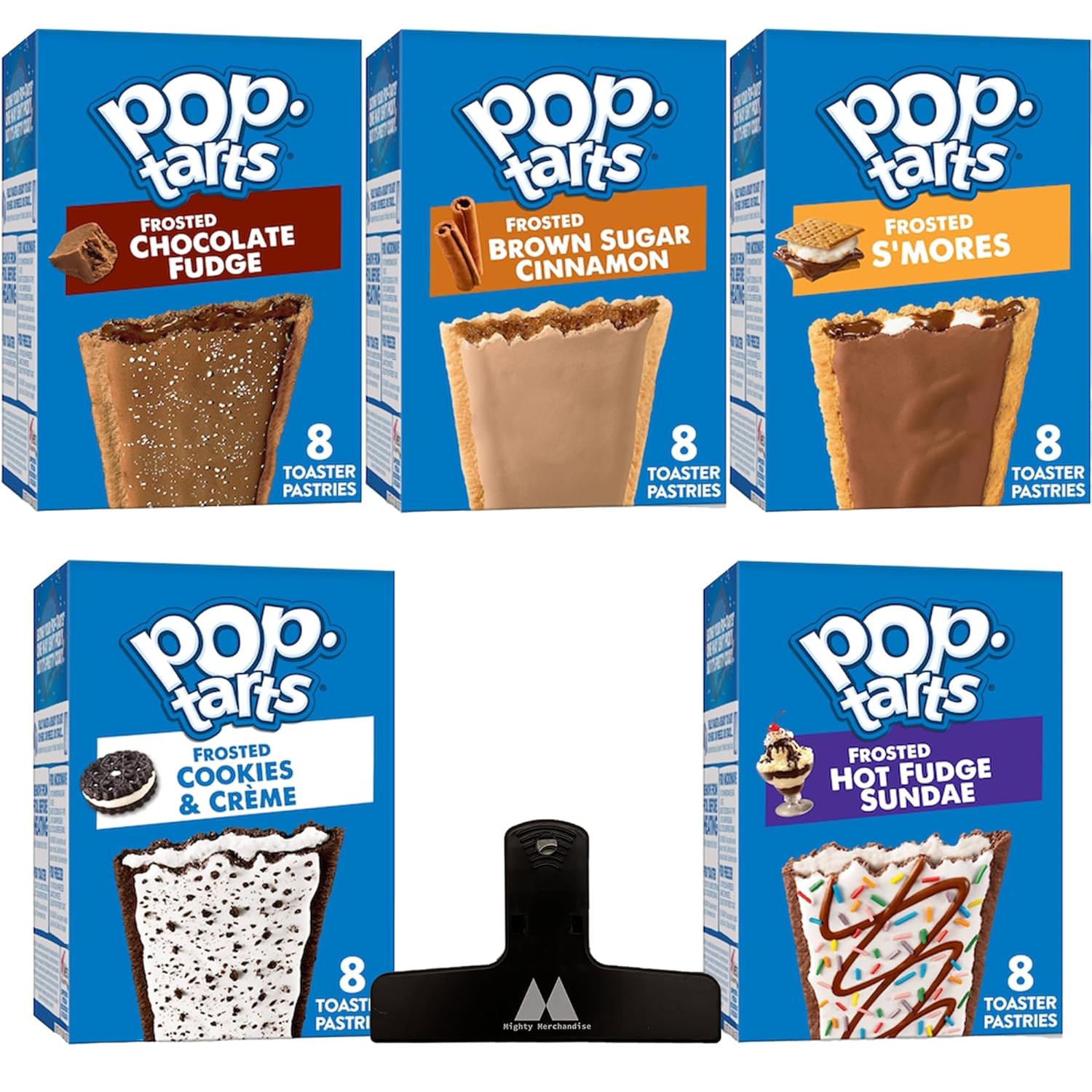 Pop Tarts Frosted Toaster Pastries Variety Pack - 5 Pack - 13.5 Oz - 8 Pastries Per Box (40 Total) - Chocolate Fudge, S'Mores, Cookies & Creme, Brown Sugar Cinnamon and Hot Fudge Sundae - In Mighty Merchandise Box-0