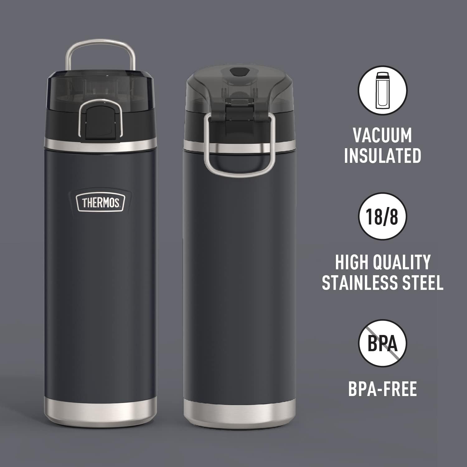 THERMOS ICON SERIES Stainless Steel Water Bottle with Spout - 24 Ounce, Granite - Vacuum Insulated Water Bottle with Lid-1