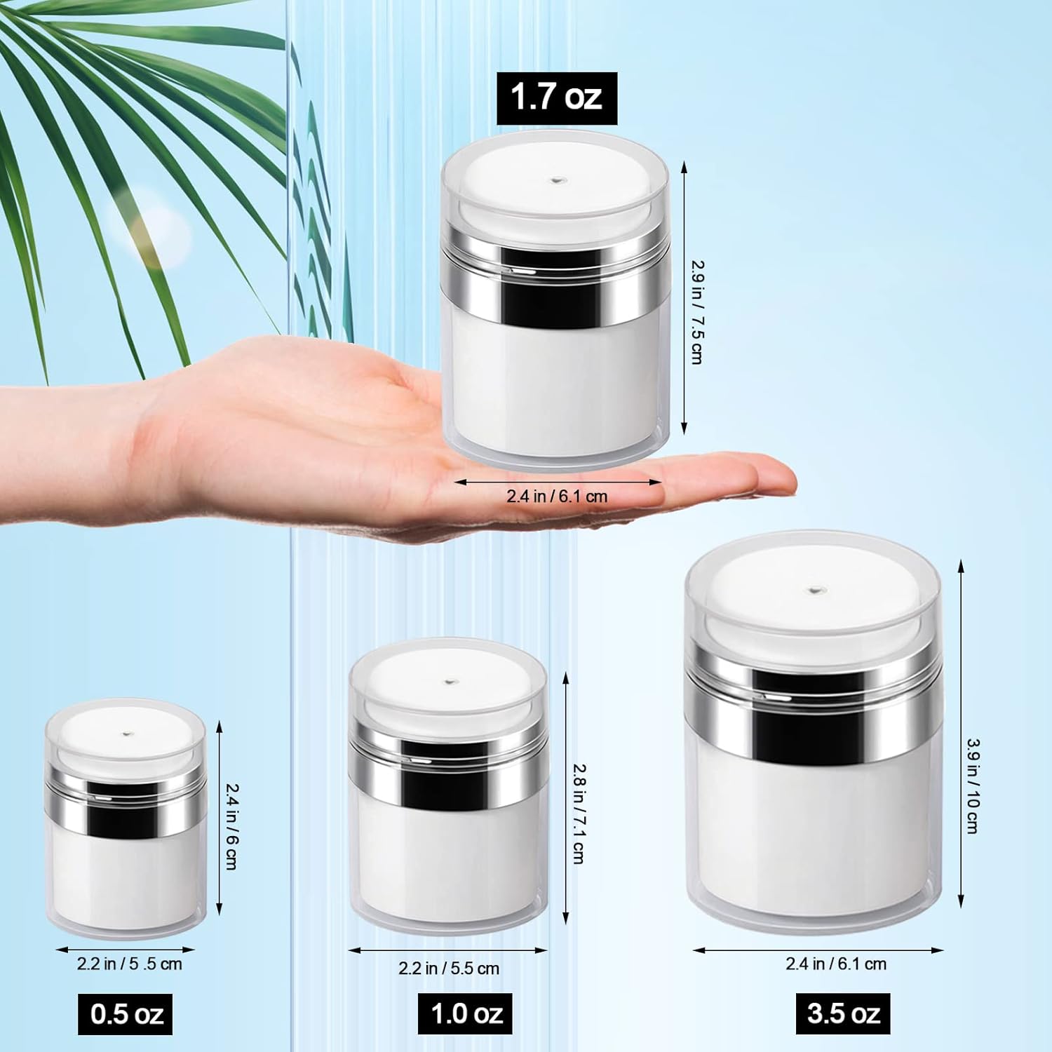 Airless Pump Jar - 0.5 Oz Air Pump Container for Cream, Pump Moisturizer Drunk Elephant Container, Empty Cream Subpackage Jar Vacuum Bottle Dispenser for Skincare Makeup Lotion-3