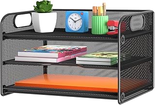 Samstar 3 Tier Letter Tray Paper Organizer with Handle, Mesh Desk Organizer Paper Sorter File Rack Shelves, Black