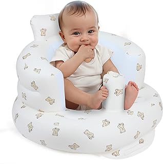 Inflatable Baby Seat for Babies 3 Months & Up, Baby Floor Seats for Sitting Up, Baby Seats for Infants, Blow Up Baby Chair with Built in Air Pump - Bear