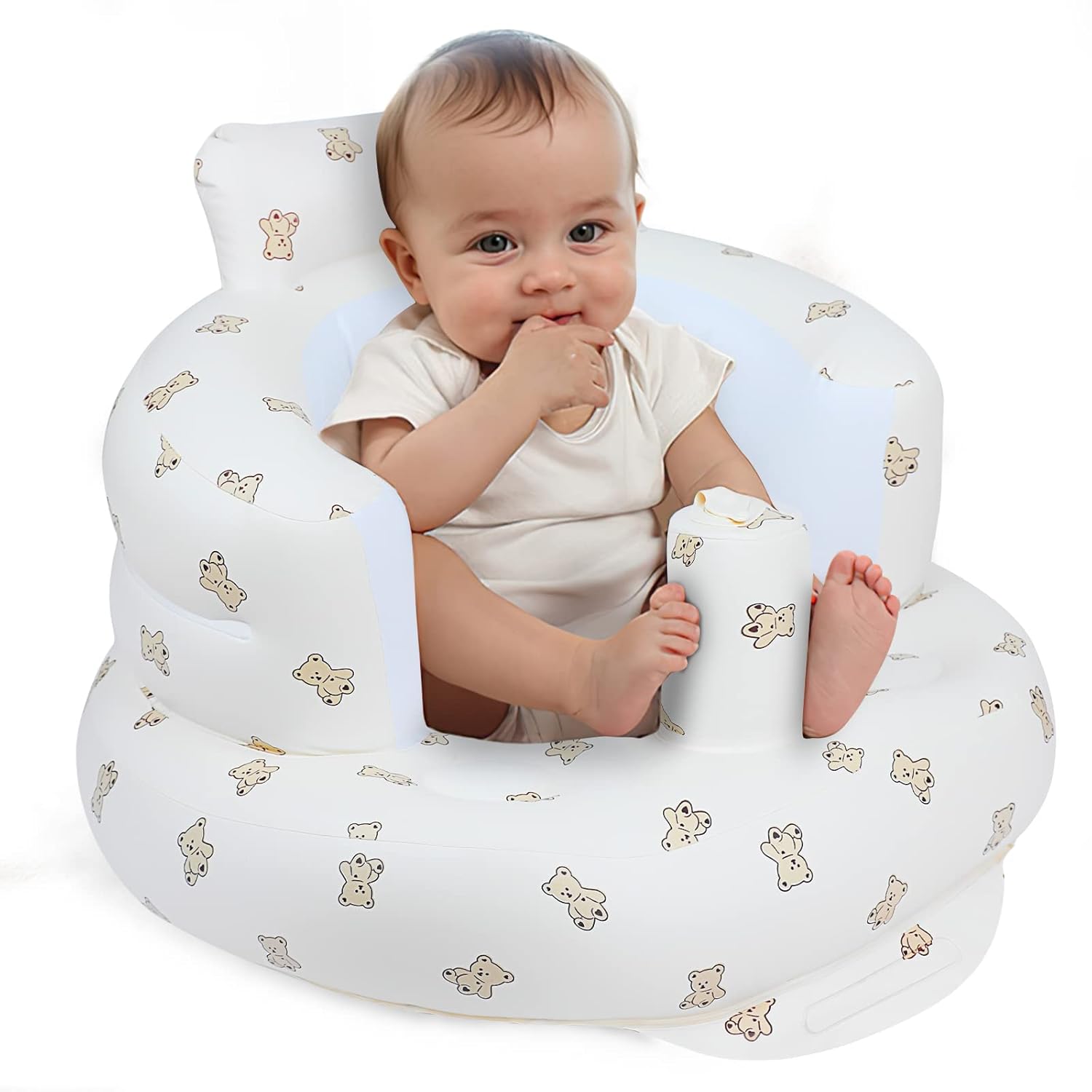 Inflatable Baby Seat for Babies 3 Months & Up, Baby Floor Seats for Sitting Up, Baby Seats for Infants, Blow Up Baby Chair with Built in Air Pump - Bear-0