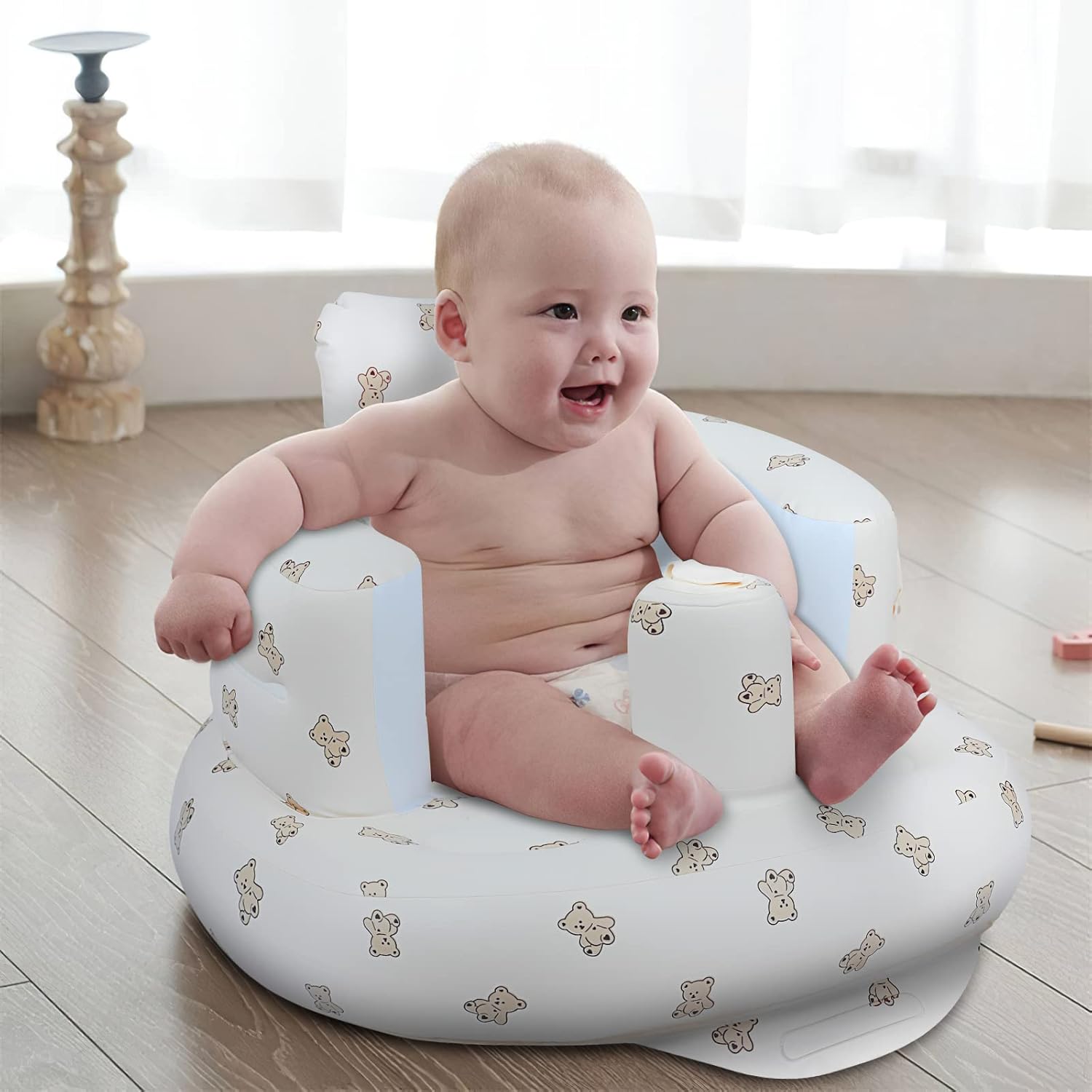 Inflatable Baby Seat for Babies 3 Months & Up, Baby Floor Seats for Sitting Up, Baby Seats for Infants, Blow Up Baby Chair with Built in Air Pump - Bear-5