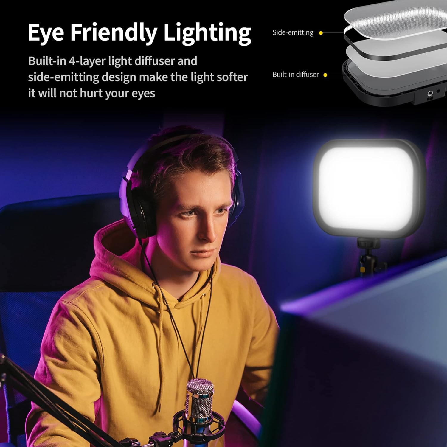 RALENO 15W RGB Streaming Light, 4000mAh Built-in Battery Key Light with 2.4G Remote and Stand, 2500-8500K Adjustable Studio Video Light for YouTube Zoom Meetings Photography Video Recording Conference-2