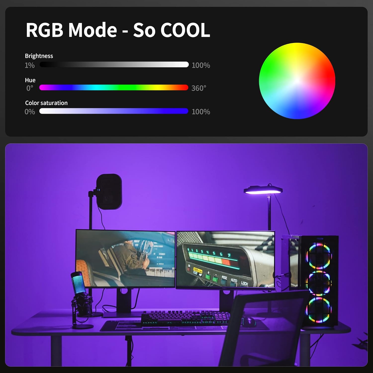 RALENO 15W RGB Streaming Light, 4000mAh Built-in Battery Key Light with 2.4G Remote and Stand, 2500-8500K Adjustable Studio Video Light for YouTube Zoom Meetings Photography Video Recording Conference-6