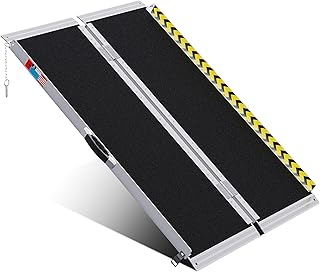 Portable Wheelchair Ramp 4FT, Anti-Slip Aluminum Folding Portable Ramp, Wheelchair Ramps for Home, Weight Capacity Up to 600 LBS, with Transition Plates Above and Below