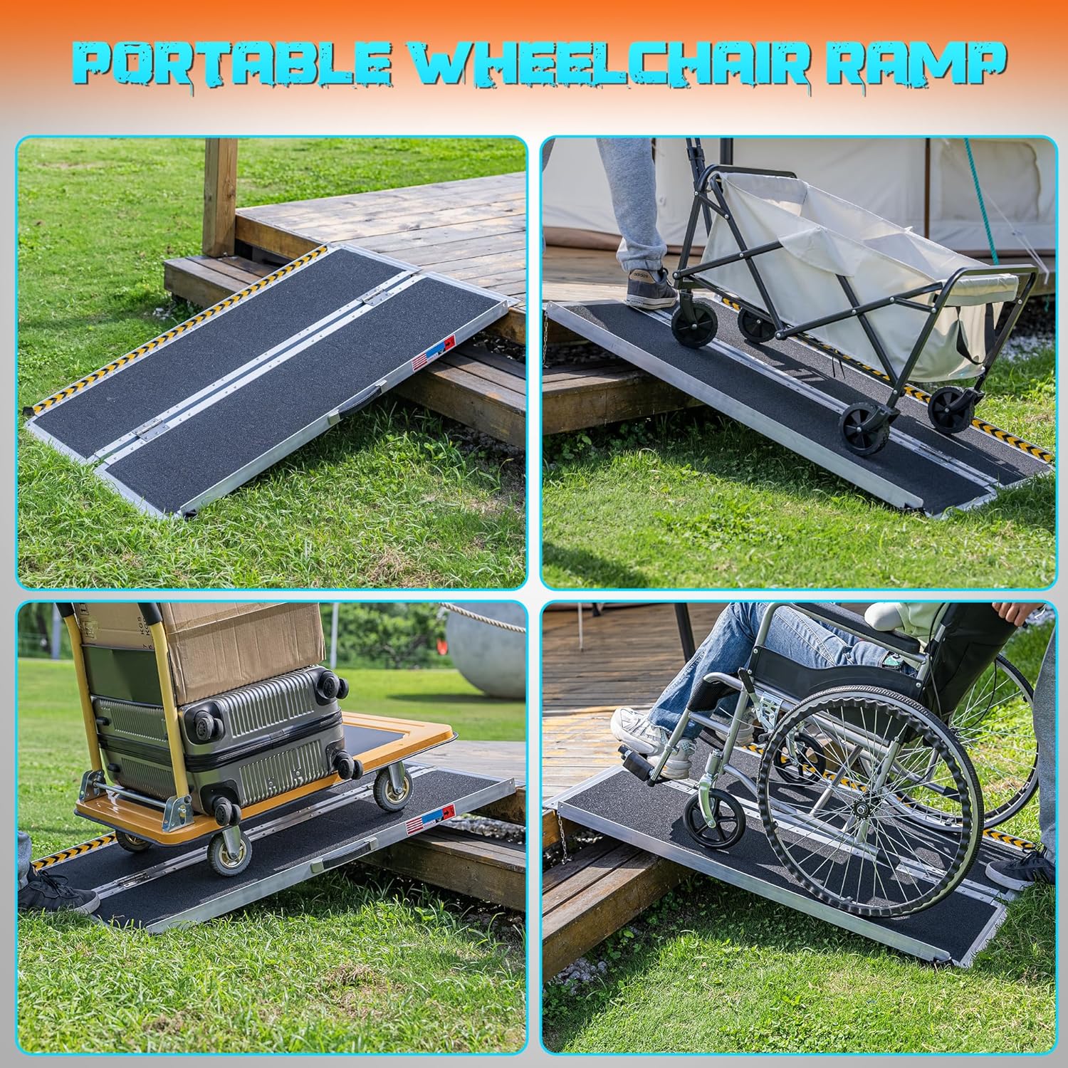 Portable Wheelchair Ramp 4FT, Anti-Slip Aluminum Folding Portable Ramp, Wheelchair Ramps for Home, Weight Capacity Up to 600 LBS, with Transition Plates Above and Below-5