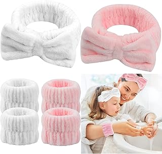 Wrist Towels for Washing Face, Spa Face Wash Headband and Wristband Set Microfiber Wrist Scrunchies Highly Absorbent Washband (6 PCS)