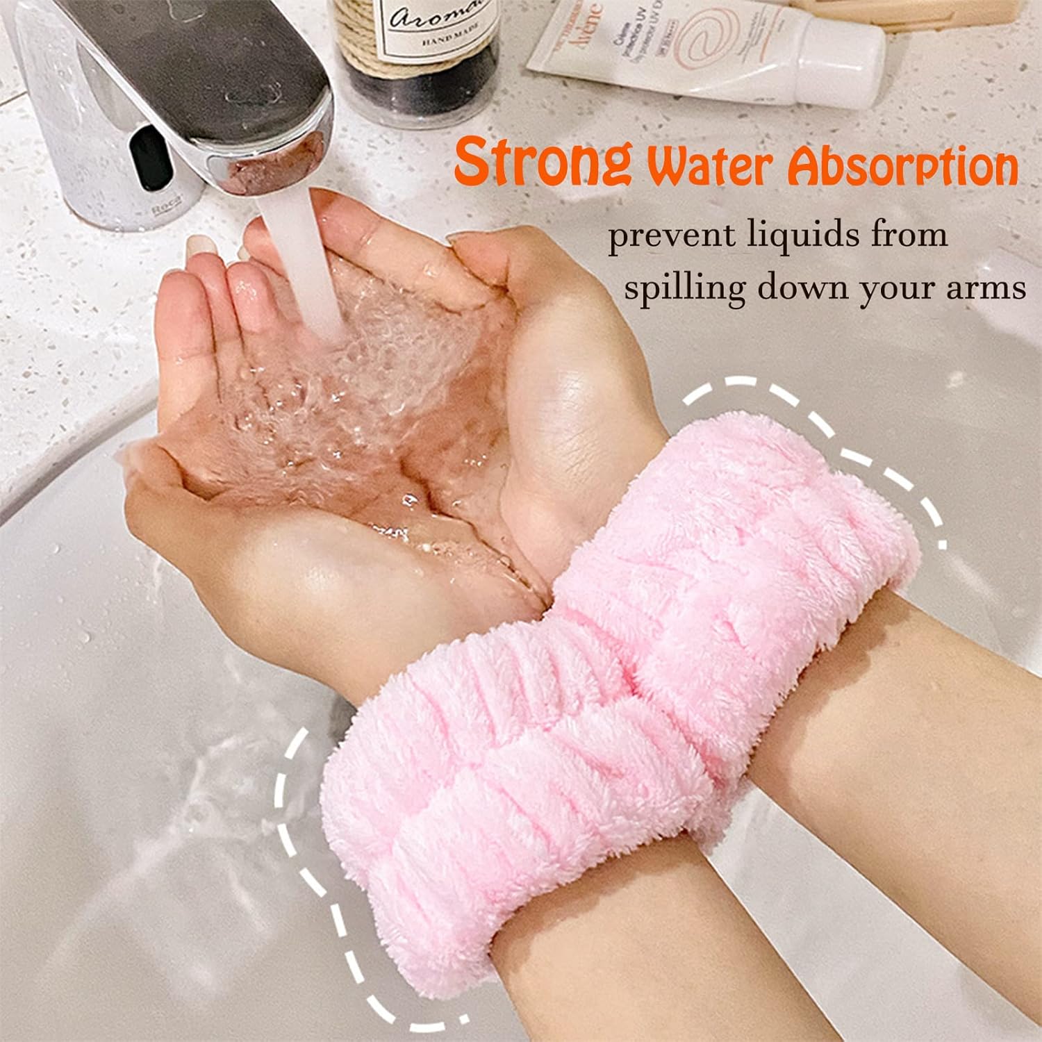 Wrist Towels for Washing Face, Spa Face Wash Headband and Wristband Set Microfiber Wrist Scrunchies Highly Absorbent Washband (6 PCS)-3