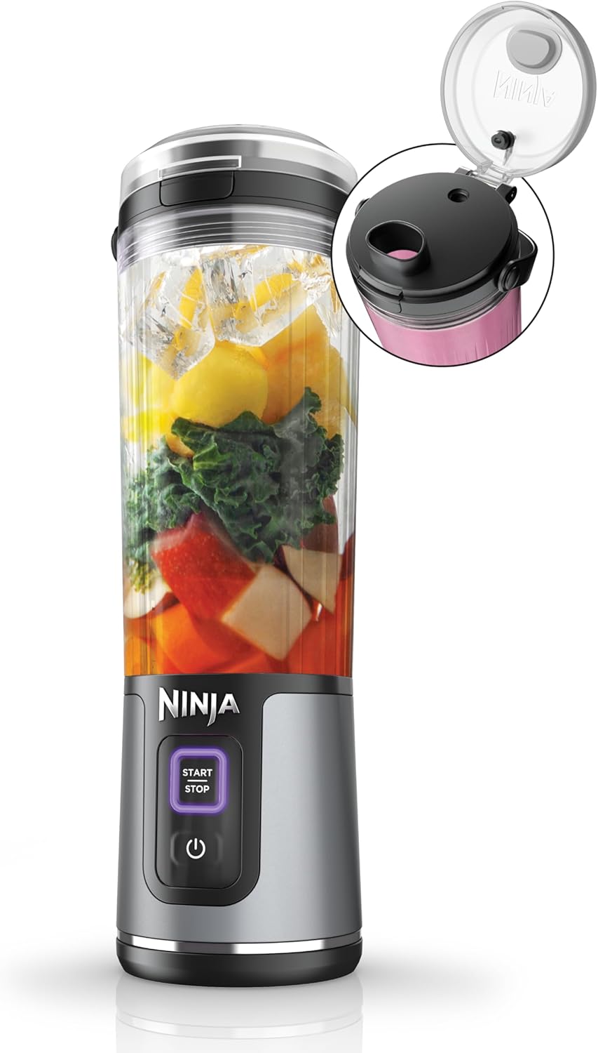 Ninja BC151BK Blast Portable Blender, Cordless, 18oz. Vessel, Personal Blender-for Shakes & Smoothies, BPA Free, Leakproof-Lid & Sip Spout, USB-C Rechargeable, Dishwasher Safe Parts, Black-0