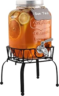 1 Gallon Beverage Dispenser with Stand, 18/8 Stainless Steel Spigot - Airtight & Leakproof Glass Sun Tea Jar with Anti-Rust Lids, Drink Dispensers for Parties - Laundry Detergent Dispenser