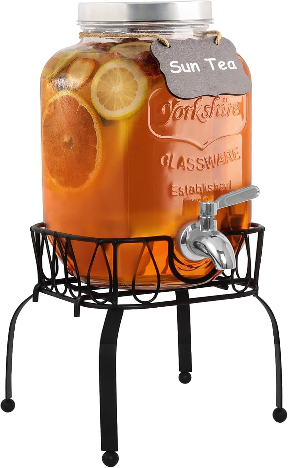 1 Gallon Beverage Dispenser with Stand, 18/8 Stainless Steel Spigot - Airtight & Leakproof Glass Sun Tea Jar with Anti-Rust Lids, Drink Dispensers for Parties - Laundry Detergent Dispenser-0