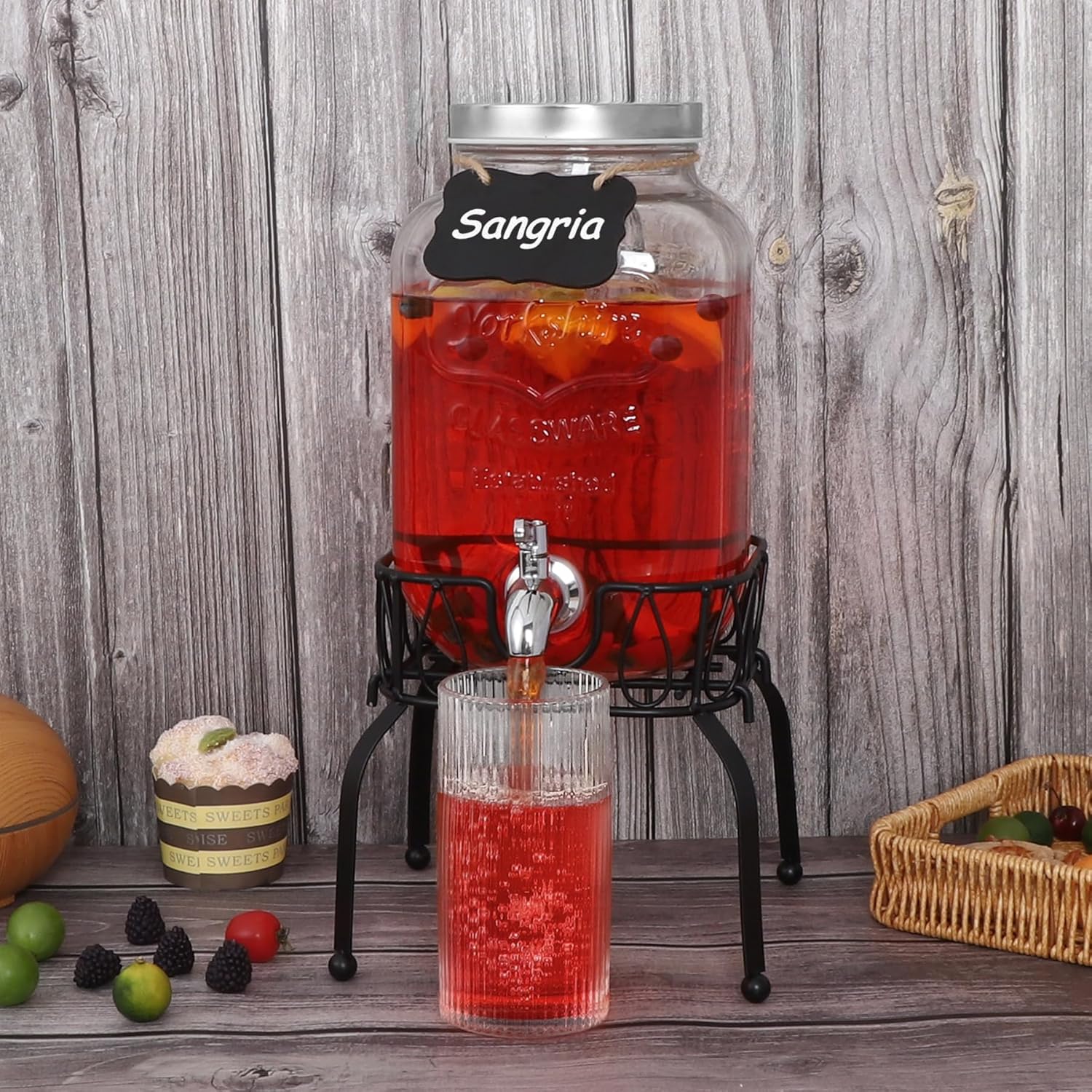 1 Gallon Beverage Dispenser with Stand, 18/8 Stainless Steel Spigot - Airtight & Leakproof Glass Sun Tea Jar with Anti-Rust Lids, Drink Dispensers for Parties - Laundry Detergent Dispenser-2