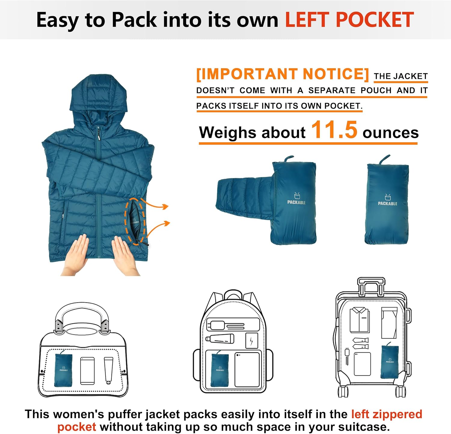 Outdoor Ventures Women's Packable Lightweight Full-Zip Puffer Jacket with Hood Quilted Winter Coat-1