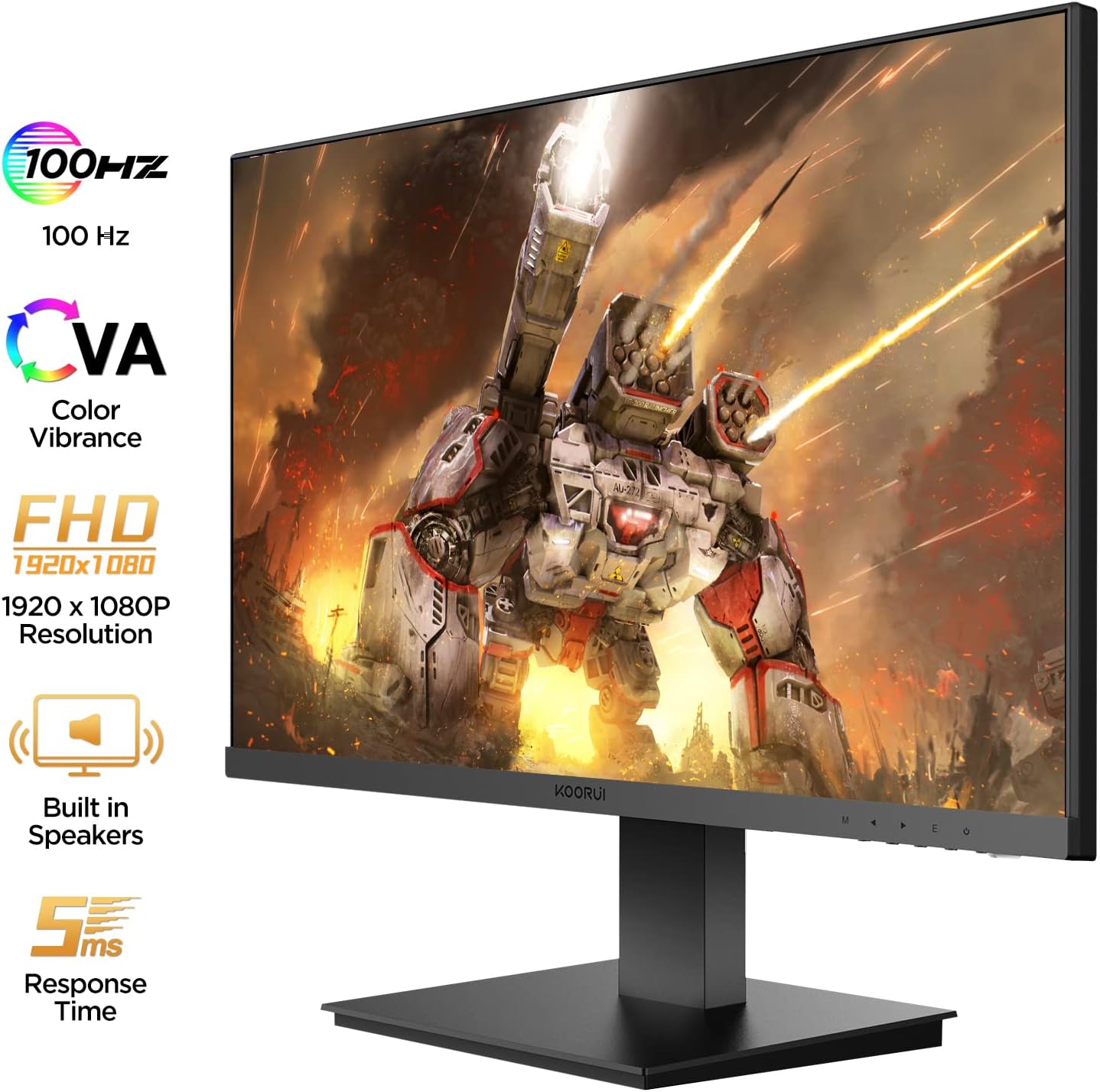 KOORUI Monitor 21.5 Inch Gaming Monitor FHD 1080P/Full HD 100HZ PC Monitor VA Panel LCD Display with Speakers Adpitive sync (HDMI/VGA/VESA Compatible/Audio Terminal) S01-1