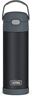 THERMOS FUNTAINER 16 Ounce Stainless Steel Vacuum Insulated Bottle with Wide Spout Lid, Matte Charcoal