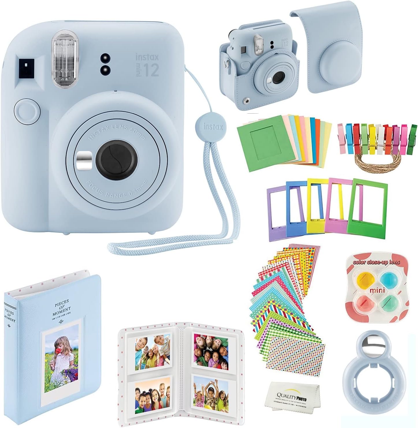 Fujifilm Instax Mini 12 Instant Camera with Case, Decoration Stickers, Frames, Photo Album and More Accessory kit (Pastel Blue)…-0