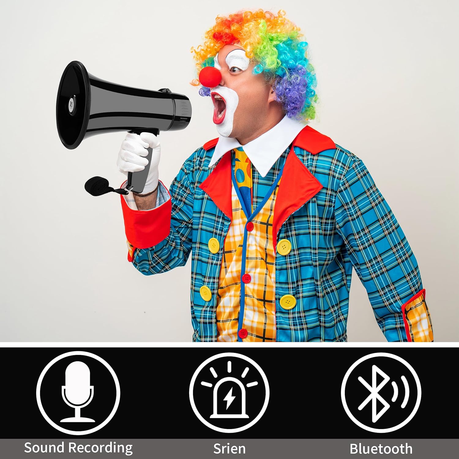 20W Megaphone Bullhorn| Bull Horn Loud Speaker with Bluetooth | Mega Phone Built-in Siren & Whistle Plus Recording funcation | Voice Changer for Adults, Kids, Party Games and Outdoor-3