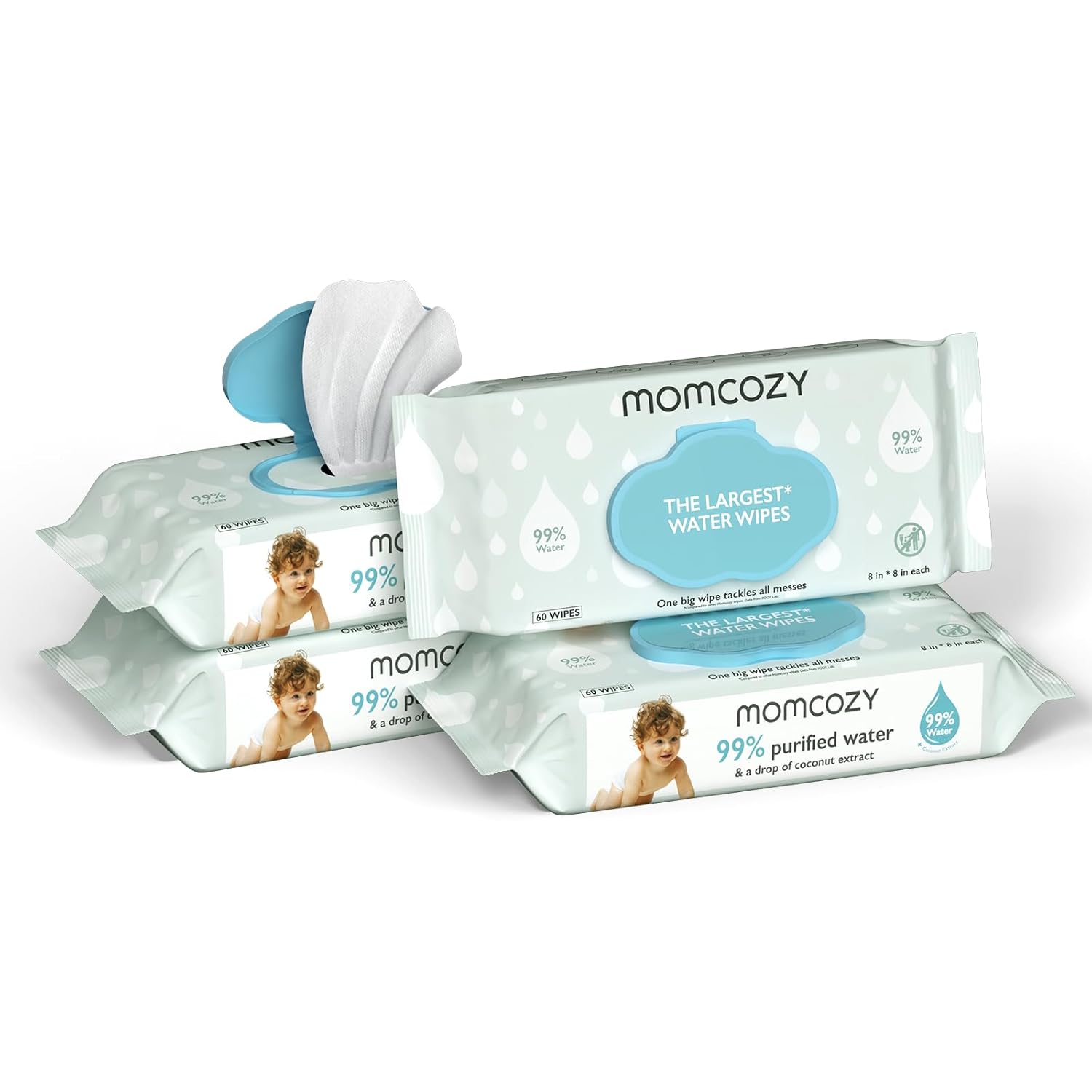 Baby Wipes, Momcozy Water Wipes-Extra Large Size Design, 99% Water Based Wipes, Unscented & Hypoallergenic, Cleansing & Moisturizing Baby Wipes for Sensitive Skin, 240 Count (4 Packs)-0