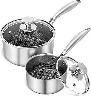 MICHELANGELO Stainless Steel Saucepan Set 1QT & 2QT, Premium Triple Ply Sauce Pan with Lid, Sauce Pot with Honeycomb Interior - 4pcs