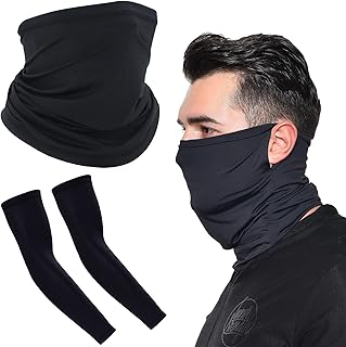 UV Protection Neck Gaiter Sun Arm Sleeves Set, Cooling Face Neck Mask and Compression Sleeves to Cover Arms UPF 50+ Men Women