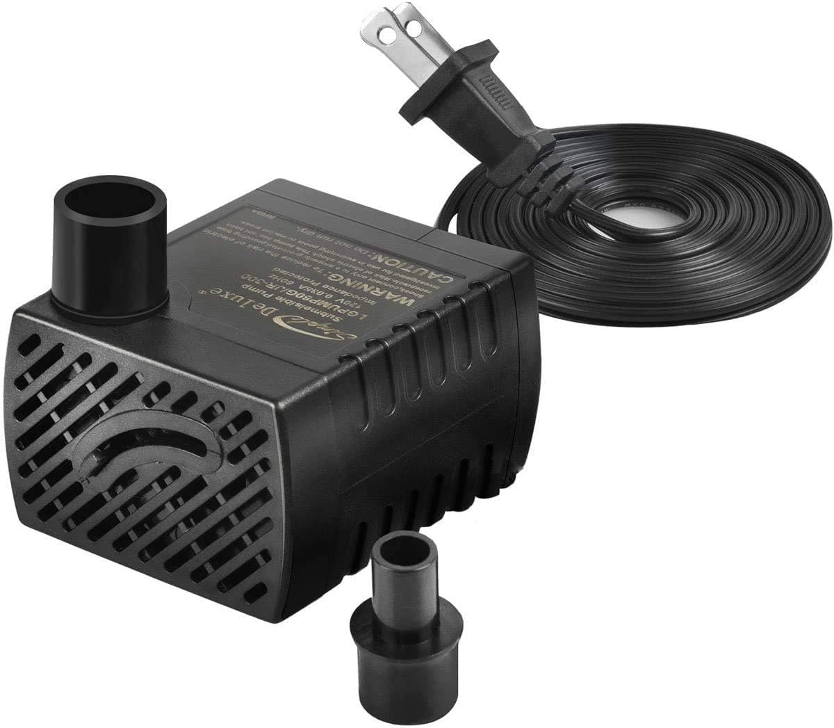 Simple Deluxe 80GPH Submersible Water Pump (300L/H 4W) with 6ft Cord and 2 Threaded Nozzles for Fountains, Ponds, Aquariums and Hydroponics, 1 Pack, Black-0