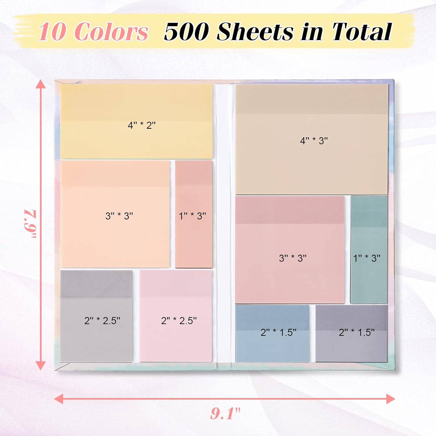 Transparent Sticky Notes Set, 6 Sizes Clear Sticky Notes Pads with 10 Colors, Waterproof Self-Stick Translucent Sticky Notes, See Through Sticky Notes for Bible Tabs, Book Tabs, Office, 500 Sheets-1