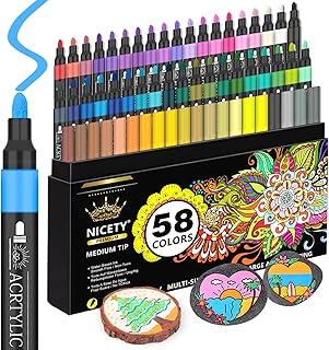 NICETY 58 Colors Acrylic Paint Pens Paint Markers, 3mm Medium Tip Point Acrylic Paint Pens for Rock Painting, Canvas, Wood, Ceramic, Glass, Stone, Fabric, DIY Crafts & Art Supplies