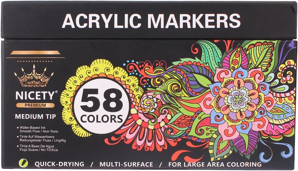 NICETY 58 Colors Acrylic Paint Pens Paint Markers, 3mm Medium Tip Point Acrylic Paint Pens for Rock Painting, Canvas, Wood, Ceramic, Glass, Stone, Fabric, DIY Crafts & Art Supplies-8