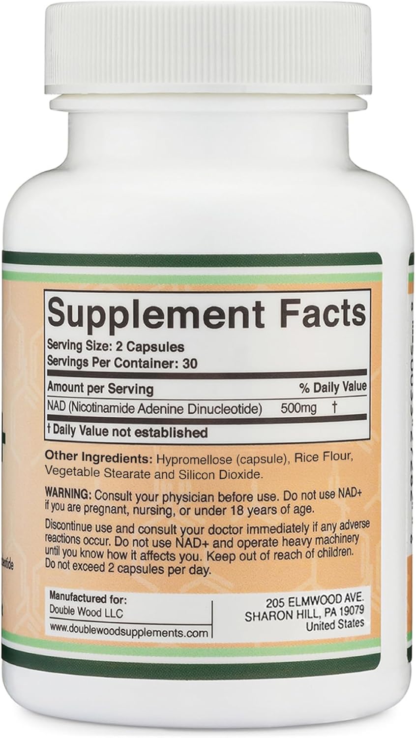 NAD Supplement (500mg of 95% Pure NAD+ Per Serving, 30 Day Supply) NAD Booster Similar to Nicotinamide Riboside (Third Party Tested, Vegan Safe, Non-GMO) by Double Wood-2