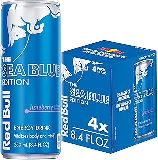 Red Bull Sea Blue Edition Energy Drink, Juneberry, with 80mg Caffeine plus Taurine & B Vitamins, 8.4 Fl Oz, Pack of 4 Cans