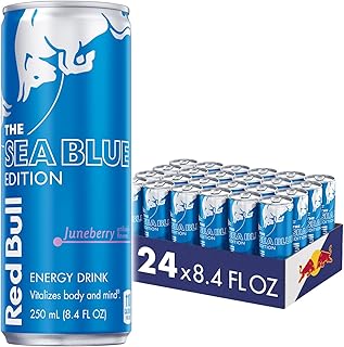 Red Bull Sea Blue Edition Energy Drink, Juneberry, with 80mg Caffeine plus Taurine & B Vitamins, 8.4 Fl Oz, Pack of 24 Cans