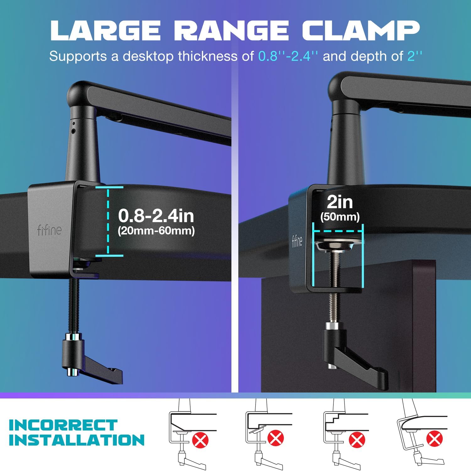 FIFINE Microphone Boom Arm, Low Profile Adjustable Stick Microphone Arm Stand with Desk Mount Clamp, Screw Adapter, Cable Management, for Podcast Streaming Gaming Studio-BM88-5