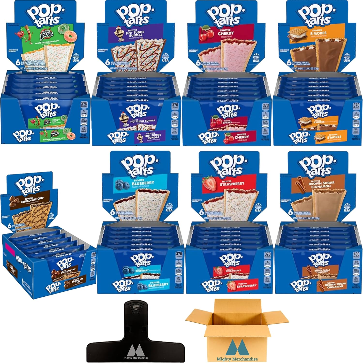 Pop Tarts Ultimate Variety Pack - 96 Total Pastries! - 8 Boxes - 3.3 Ounces Per Package - With Mighty Merchandise Bag Clip-0