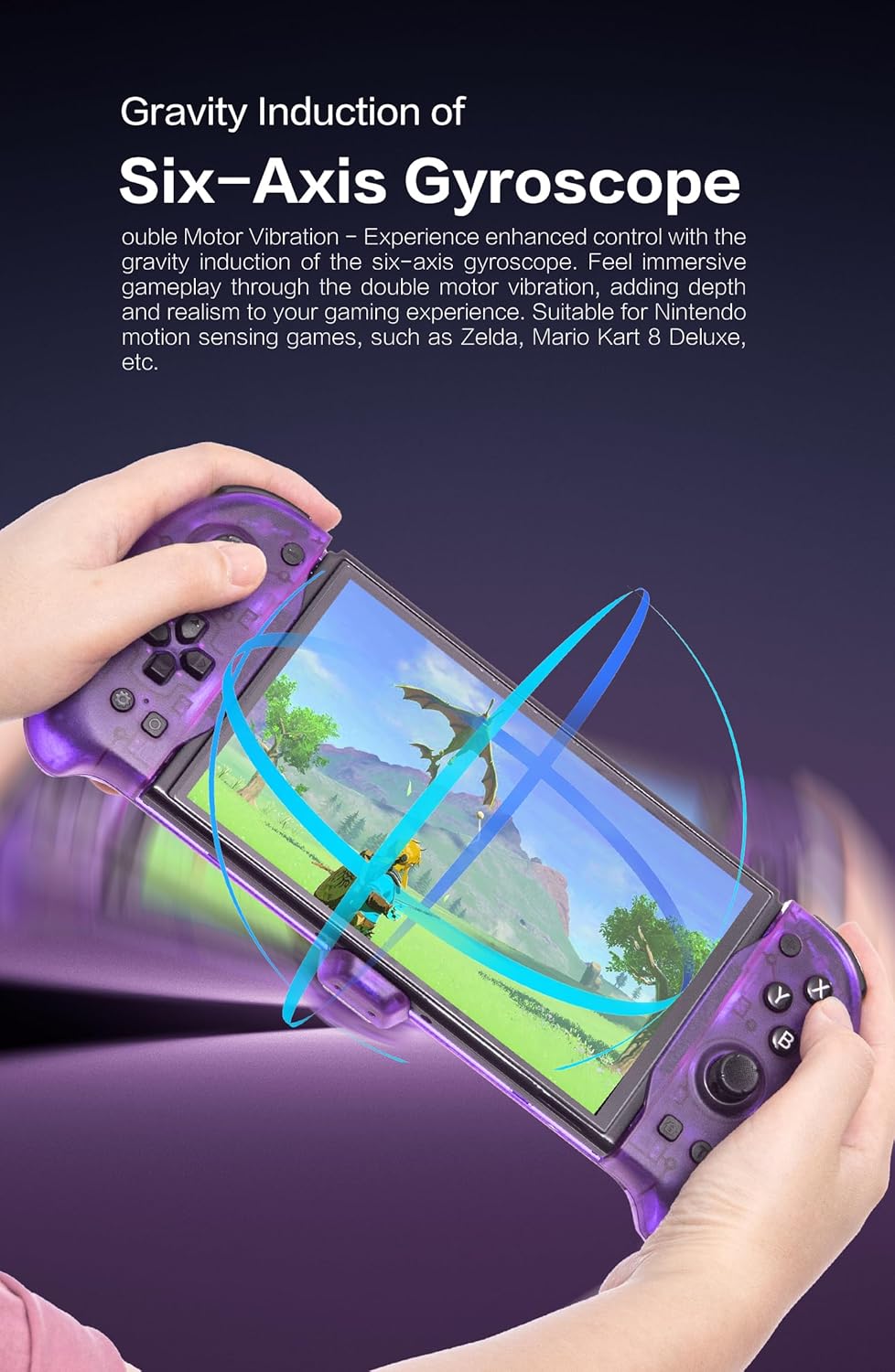 ECHZOVE Nintendo Switch OLED Controller Grip, Ergonomic Controller for Switch OLED and Switch with Gravity Induction of Six-Axis Gyroscope, Double Motor Vibration, Kickstand and Game Card Slot-Purple-0