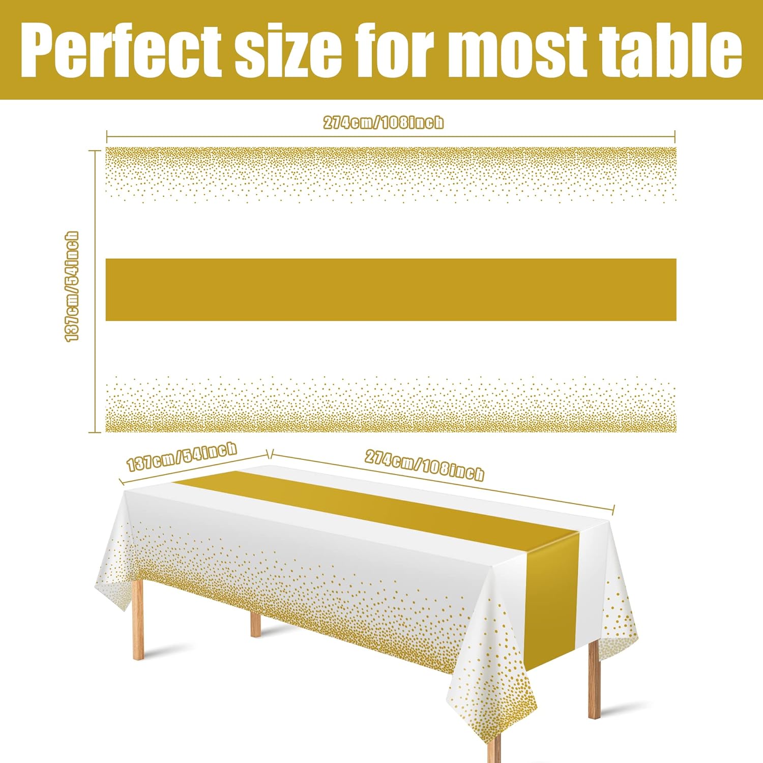 OHOME 4 Pack Disposable Plastic Table Cloths for Parties,White and Gold Rectangle Table Covers for Fall Wedding Bridal Shower Birthday | Baptism Thanksgiving Friendsgiving Party Decorations 54" x 108"-1