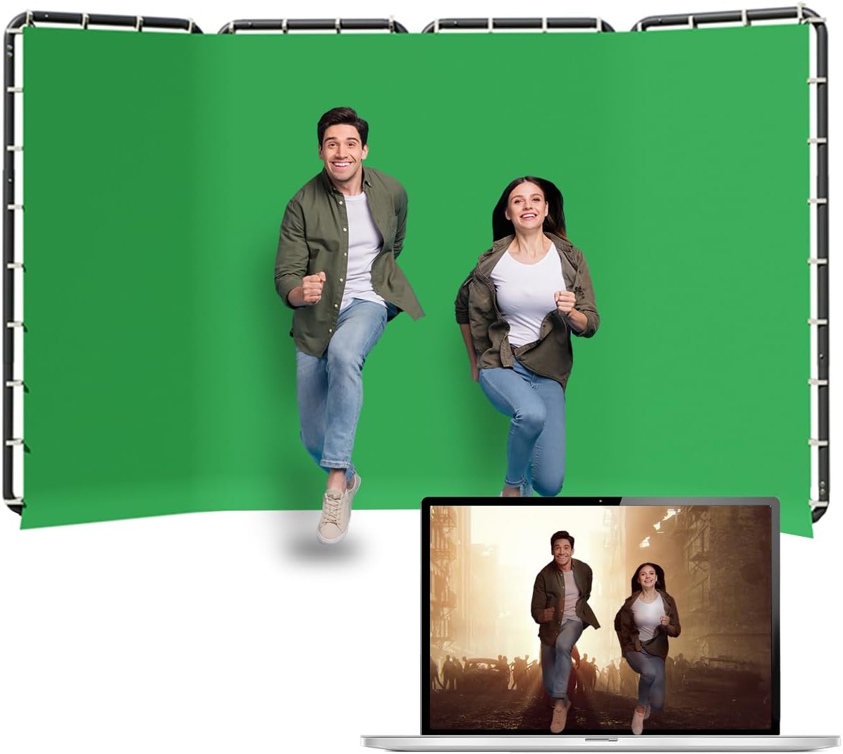 Backdrop Stand 13.12x7.87ft(WxH), NiceVeedi Photo Studio Backdrop Support System with Chromakey Green Screen Backdrop for Photo Studio Video Shooting, Live Streaming, Parties, Keying, Stage-0