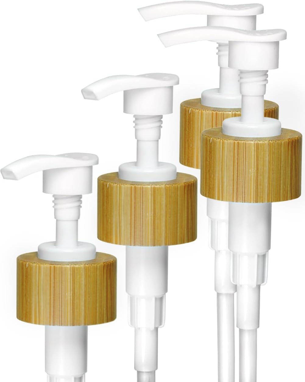 JASAI 4 Pack Bamboo Soap Pump Replacement for Regular Mouth Soap Dispenser, Rustproof Soap Pump for Hand & Dish Soap Bottle and Kitchen Decor.(White)-0